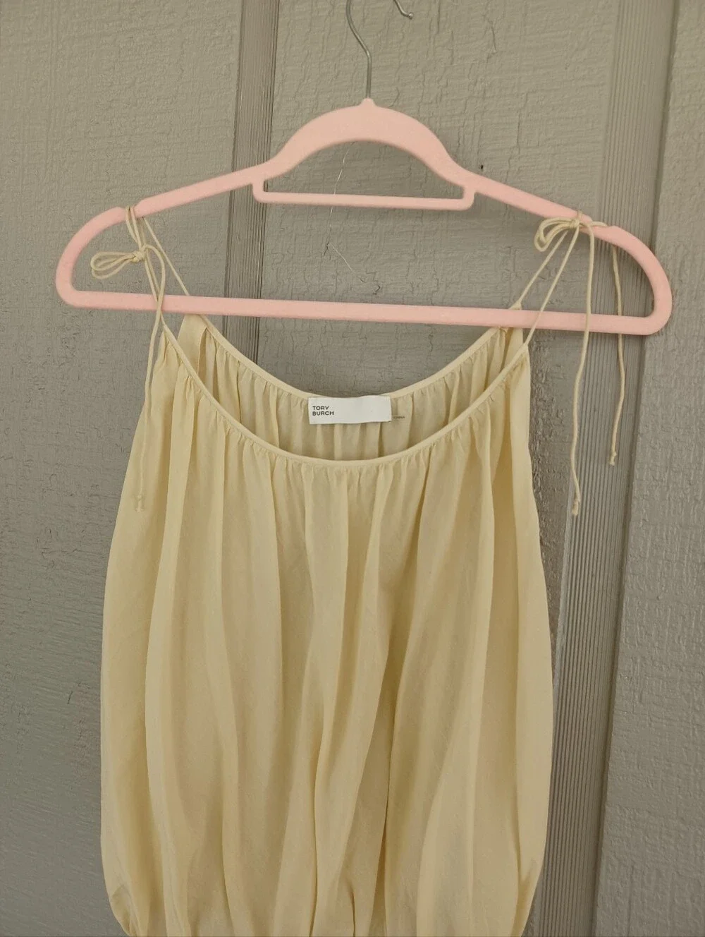Tory Burch Shoulder Tie Bubble Hem Tank Top Size 4 Semi Sheer Cotton Silk Neutra